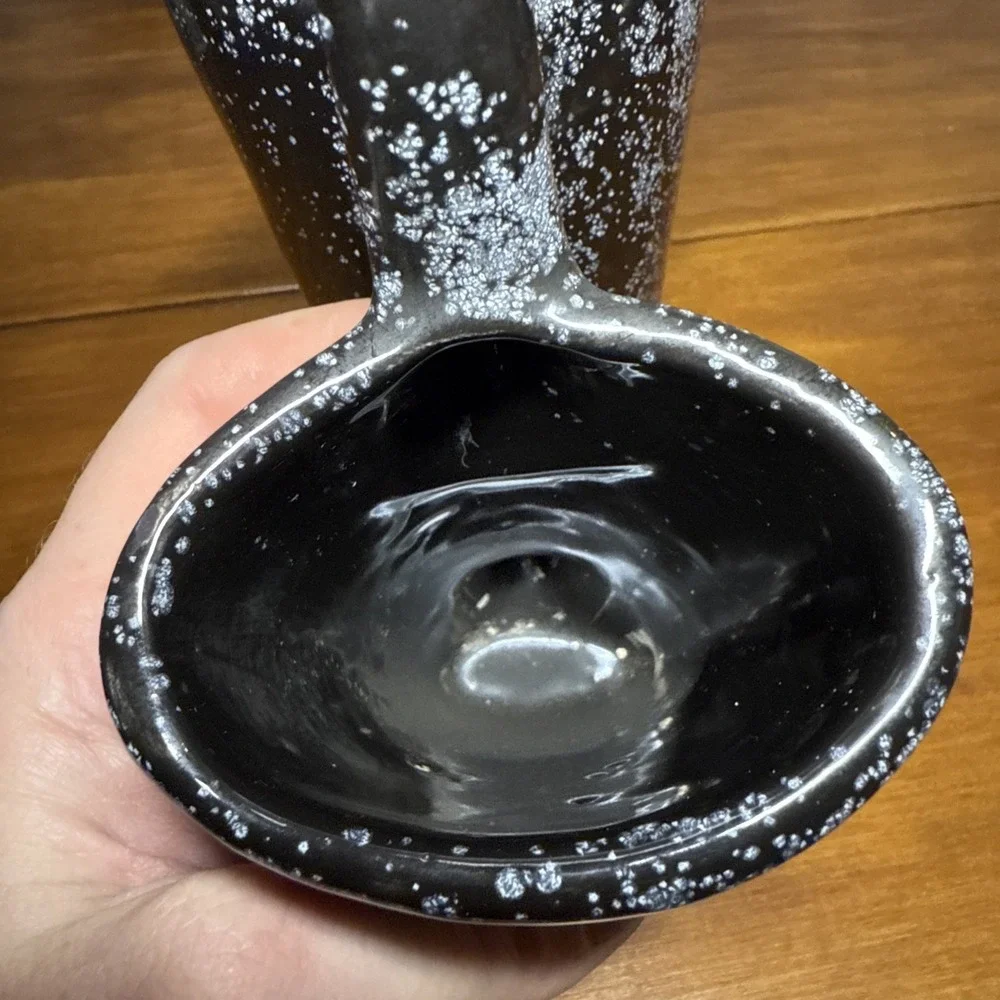 Vtg 1982 Handmade Ceramic Double Vase Signed  Speckled Black & White‎ Glaze